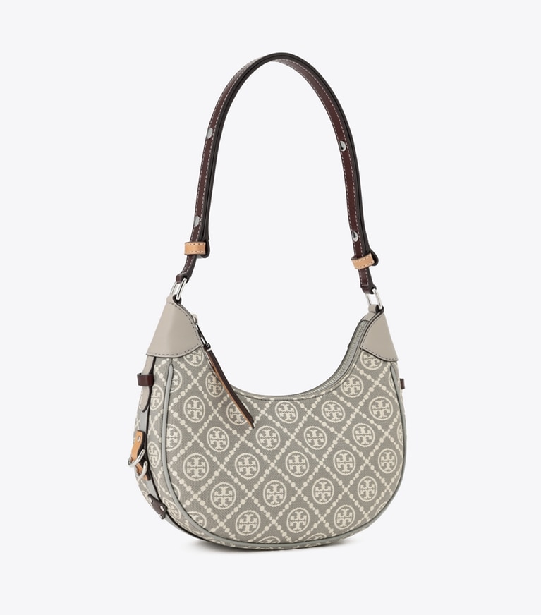 Tory Burch designer ショルダーバッグ Tモノグラム クレッセントバッグ in Gray angle