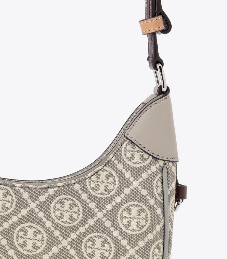 Tory Burch designer ショルダーバッグ Tモノグラム クレッセントバッグ in Gray angle