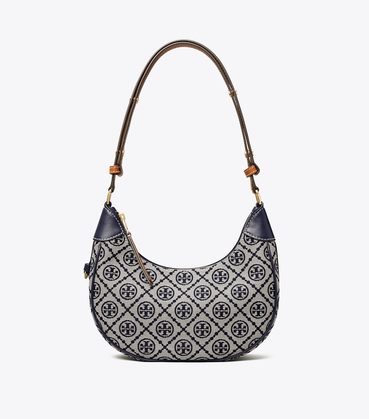 Tory Burch designer shoulder bags T Monogram Crescent Bag in Tory Navy front