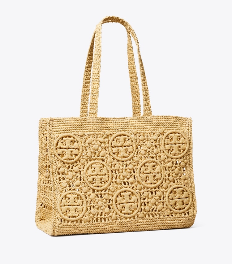 Tory Burch designer tote bags T Monogram Crochet Tote in Natural angle