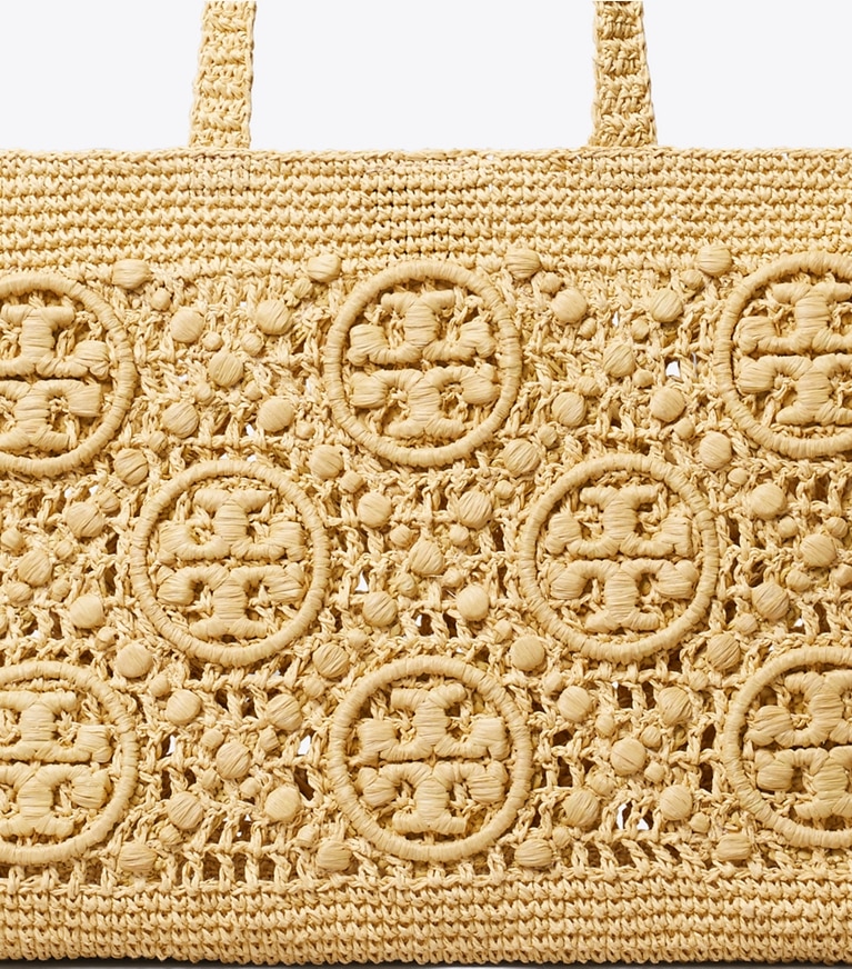 Tory Burch designer tote bags T Monogram Crochet Tote in Natural detail