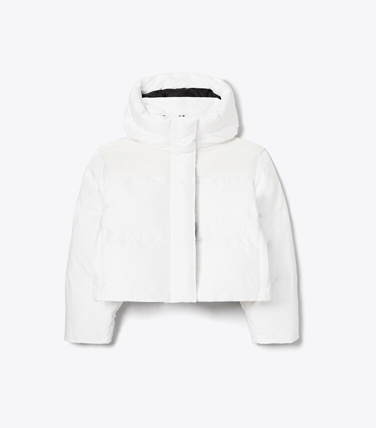 Tory Sport designer coats T Monogram Cropped Down Jacket in White T MONOGRAM SMALL SPORT front