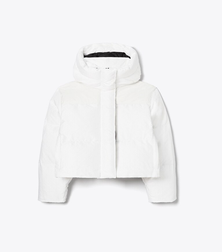 Tory Sport designer coats T Monogram Cropped Down Jacket in White T MONOGRAM SMALL SPORT front