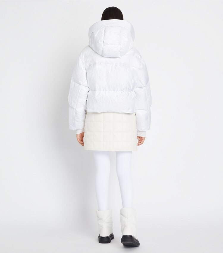 Tory Sport designer coats T Monogram Cropped Down Jacket in White T MONOGRAM SMALL SPORT on model back