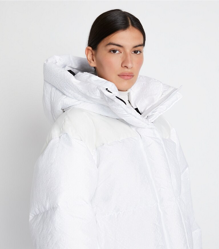 Tory Sport designer coats T Monogram Cropped Down Jacket in White T MONOGRAM SMALL SPORT front