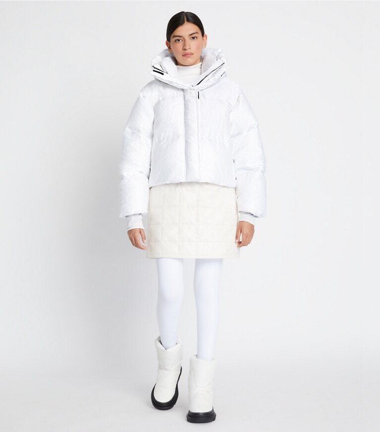 Tory Sport designer coats T Monogram Cropped Down Jacket in White T MONOGRAM SMALL SPORT front
