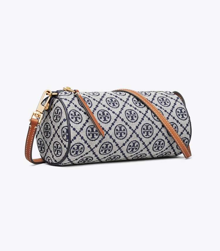 Tory Burch designer crossbody bags T Monogram Cylinder Bag in Tory Navy angle