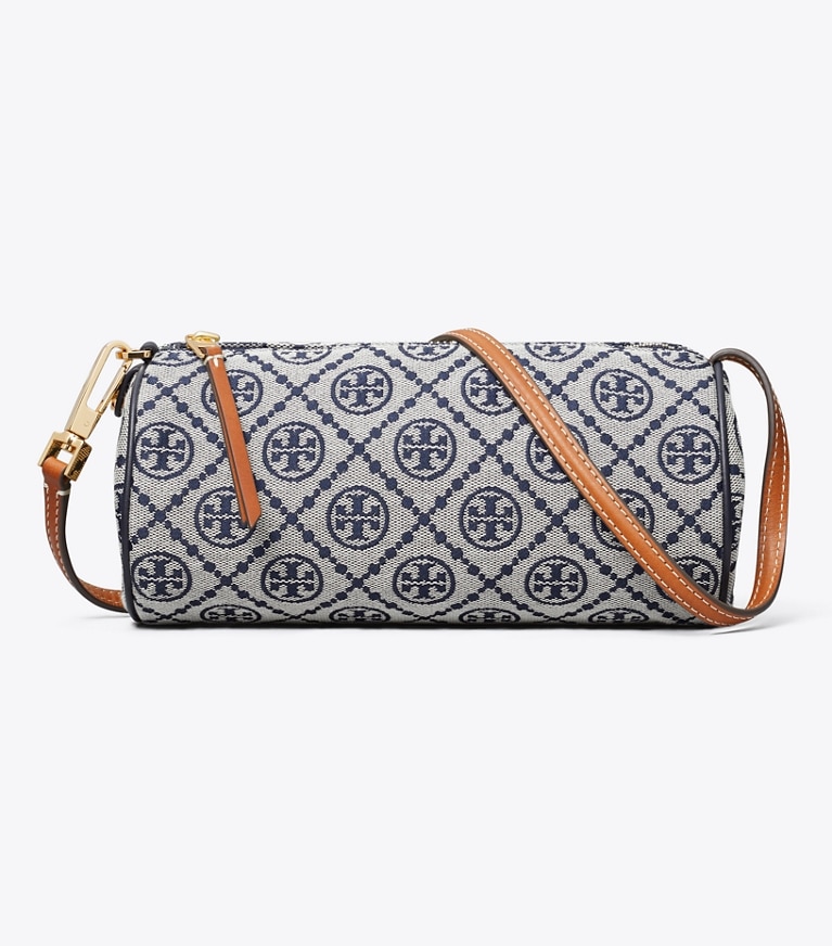 Tory Burch designer crossbody bags T Monogram Cylinder Bag in Tory Navy angle