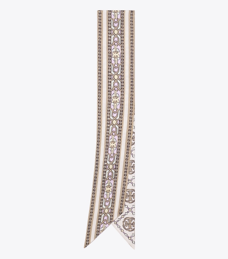 Tory Burch designer scarves T Monogram Deco Ribbon Tie in Cream Deco T Monogram folded