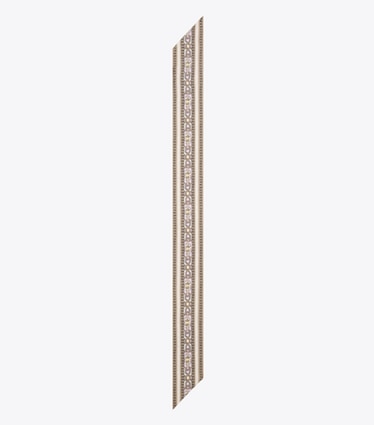 Tory Burch designer scarves T Monogram Deco Ribbon Tie in Cream Deco T Monogram overhead