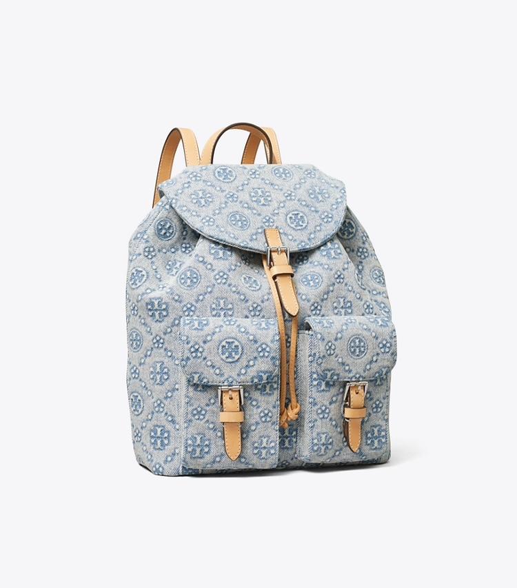 Tory Burch designer バックパック Tモノグラム デニム バックパック in Powder Blue angle