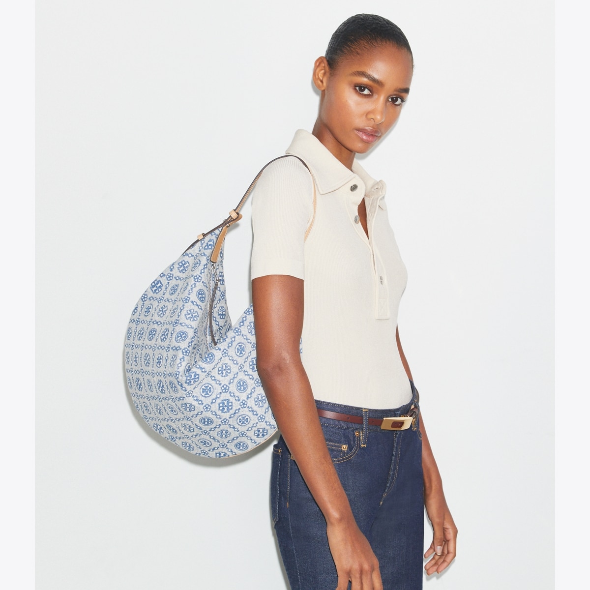 T Monogram Denim Balloon Bag: Women's Designer Hobo Bags
