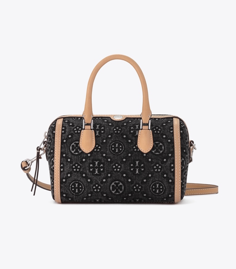Tory Burch designer バックパック Tモノグラム デニム バレルバッグ in BLACK front