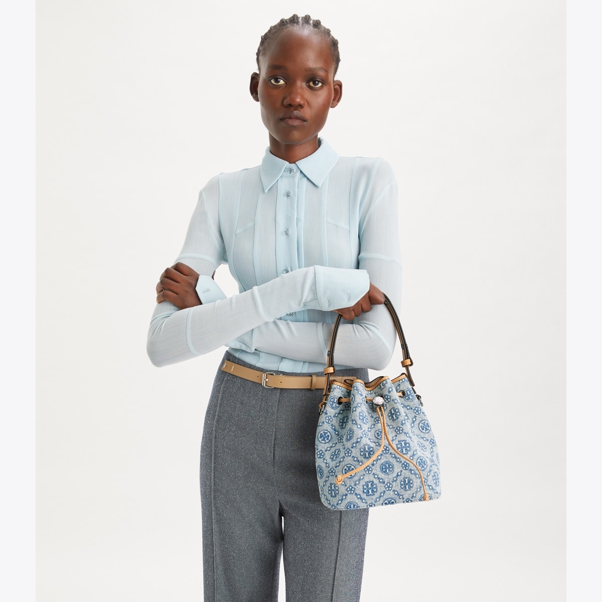 T Monogram Denim Bucket Bag: Women's Handbags | Crossbody