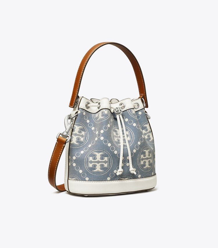 T Monogram Denim Bucket Bag: Women's Designer Crossbody Bags | Tory Burch