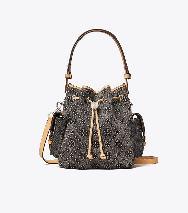 Tory Burch designer クロスボディバッグ Tモノグラム デニム バケットバッグ in Black front