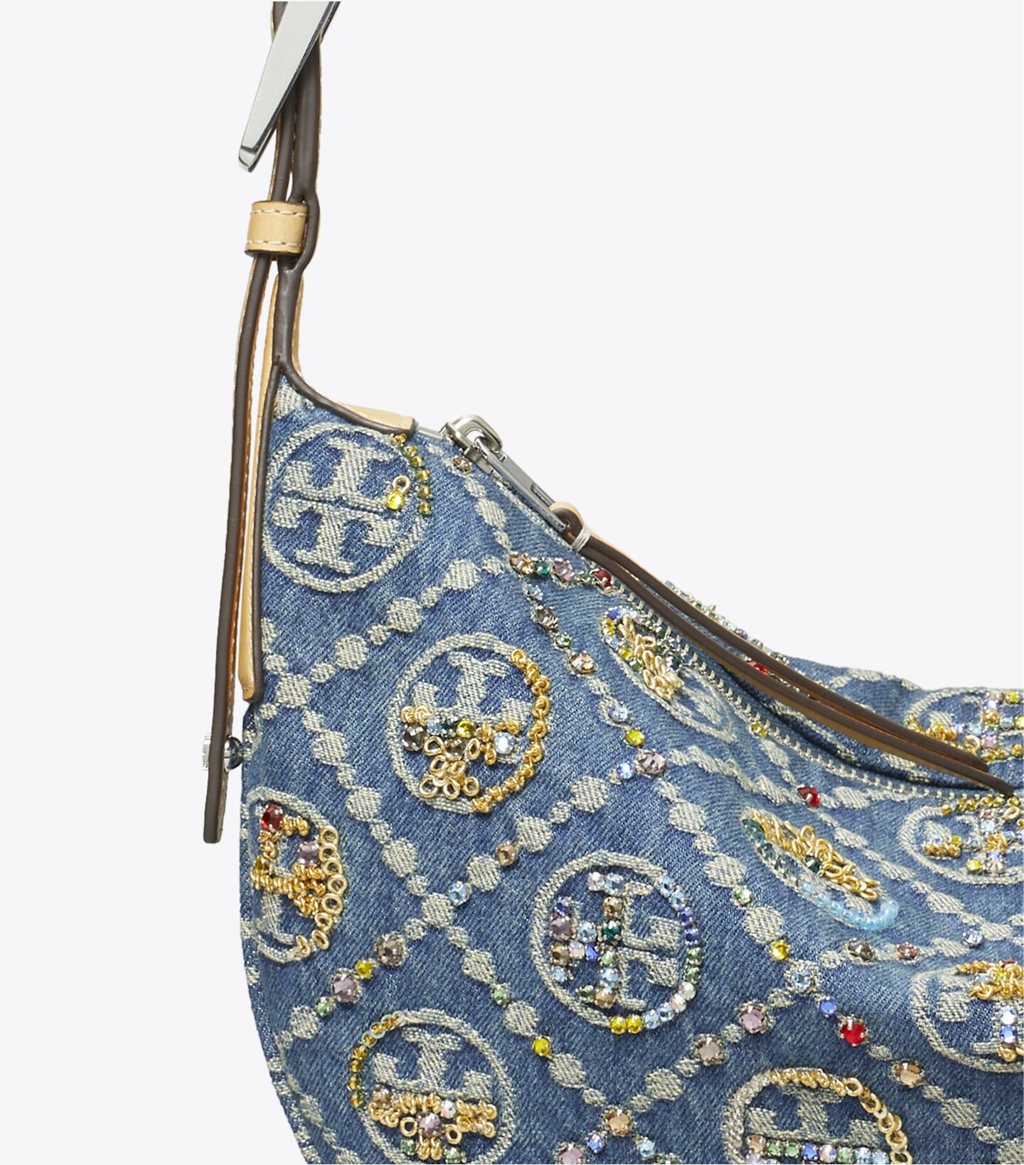 T Monogram Denim Embellished Small Balloon Bag