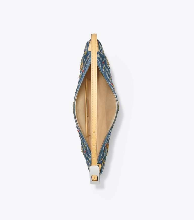 Tory Burch designer shoulder bags T Monogram Denim Embellished Small Balloon Bag in Boat House angle