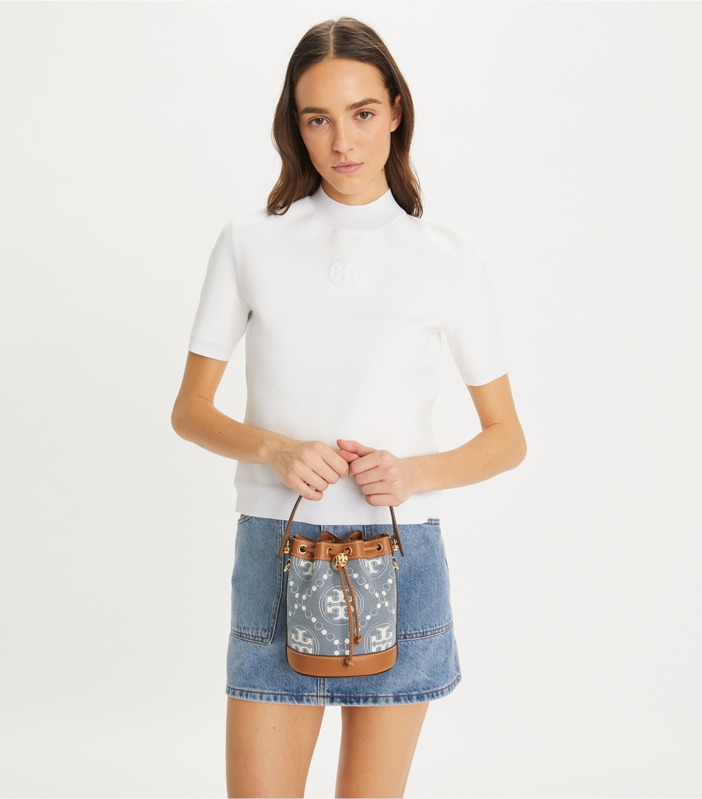 T Monogram Denim Mini Bucket Bag