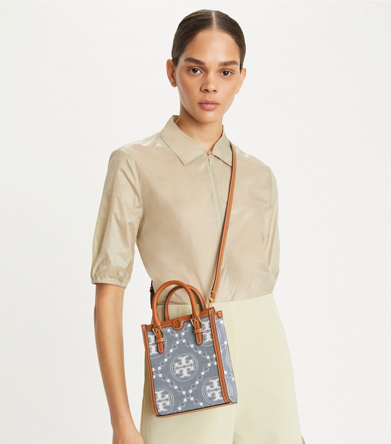 T Monogram Denim Mini Tote: Women's Designer Crossbody Bags | Tory 