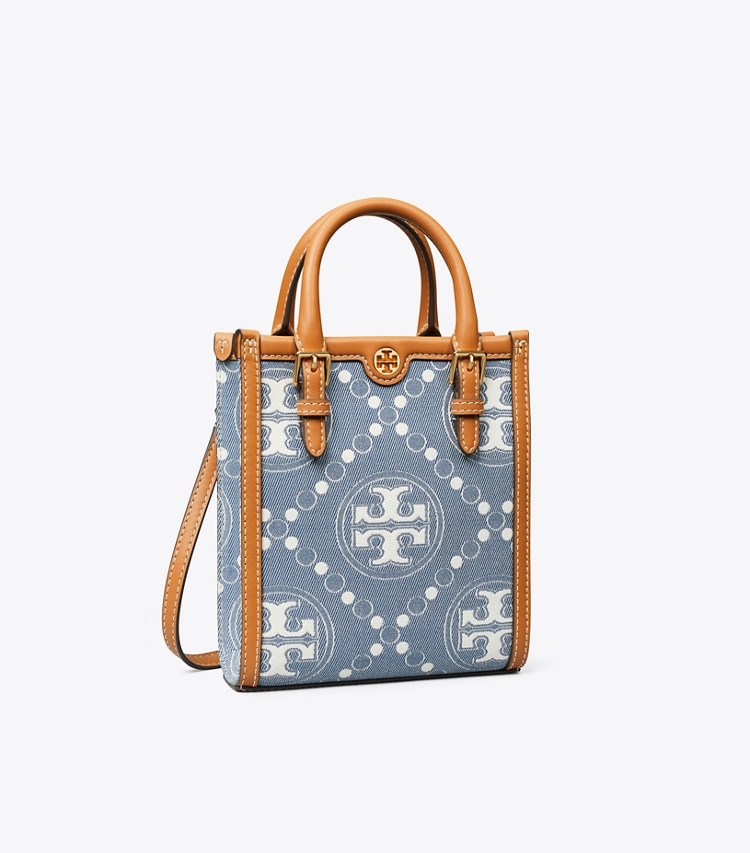 Tory Burch designer crossbody bags T Monogram Denim Mini Tote in Multi angle