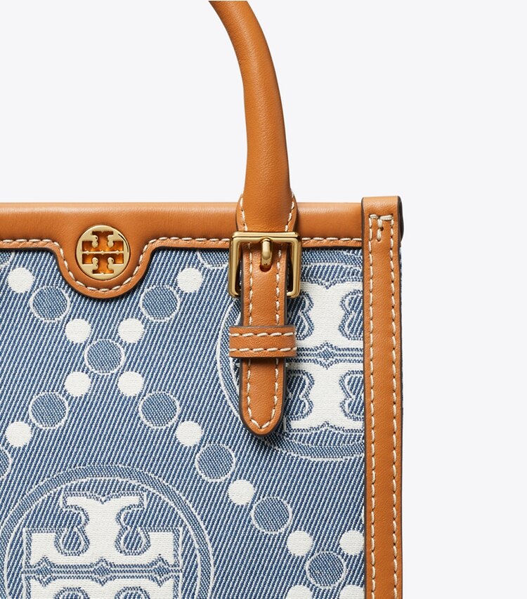 Tory Burch designer crossbody bags T Monogram Denim Mini Tote in Multi detail
