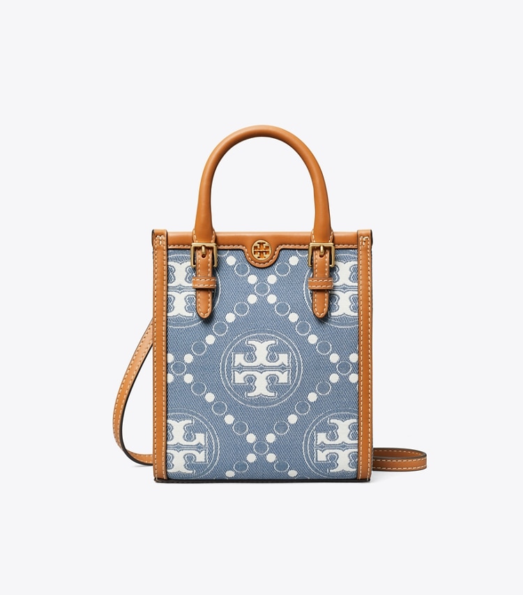 Tory Burch designer crossbody bags T Monogram Denim Mini Tote in Multi front
