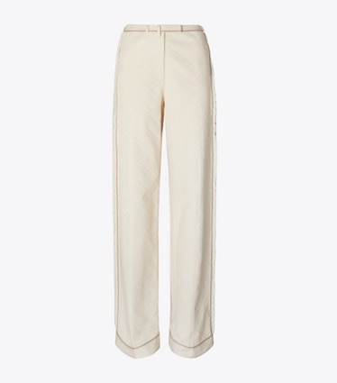 Tory Burch designer bottoms T Monogram Denim Pant in White / Ivory T Monogram front