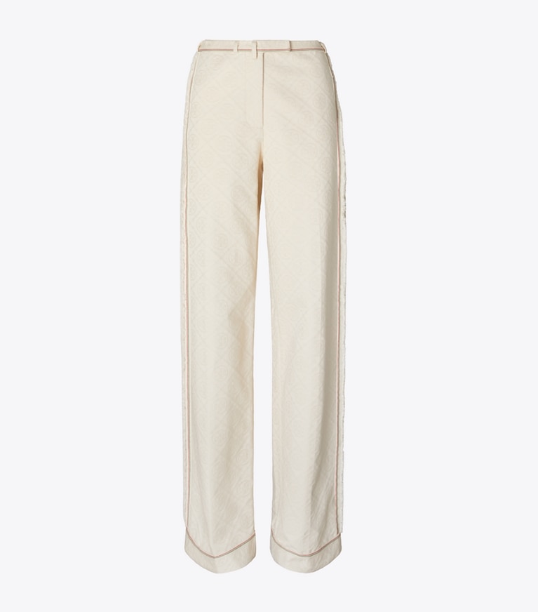 Tory Burch designer bottoms T Monogram Denim Pant in White / Ivory T Monogram front