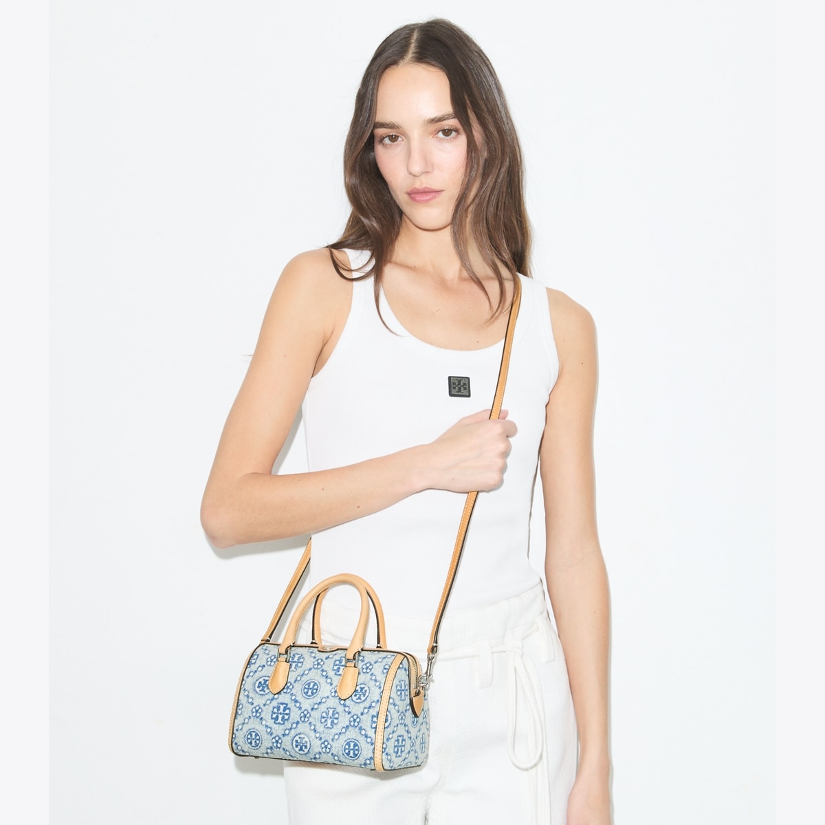 T Monogram Denim Petite Barrel Bag: Women's Designer Crossbody