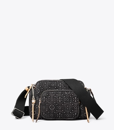 Tory Burch designer クロスボディバッグ Tモノグラム デニム ポケット クロスボディバッグ in Black front