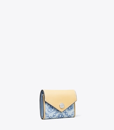 Tory Burch designer 財布 Tモノグラム デニム エンベロープ スモールウォレット in Seltzer angle
