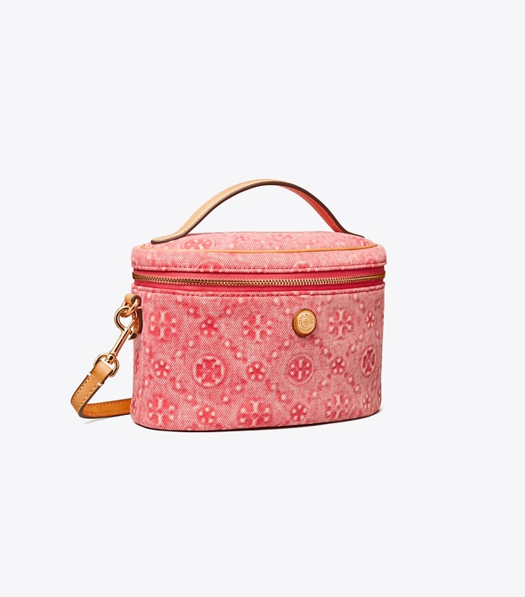 Tory Burch designer mini bags T Monogram Denim Soft Vanity Case in Red angle