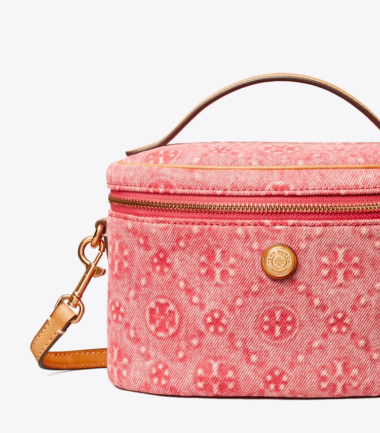 Tory Burch designer mini bags T Monogram Denim Soft Vanity Case in Red detail