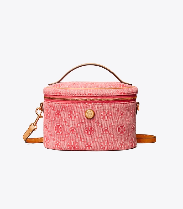 Tory Burch designer mini bags T Monogram Denim Soft Vanity Case in Red front