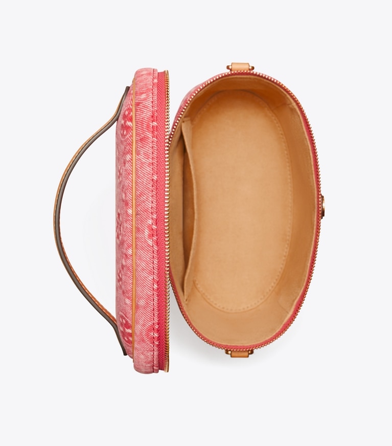 Tory Burch designer mini bags T Monogram Denim Soft Vanity Case in Red overhead
