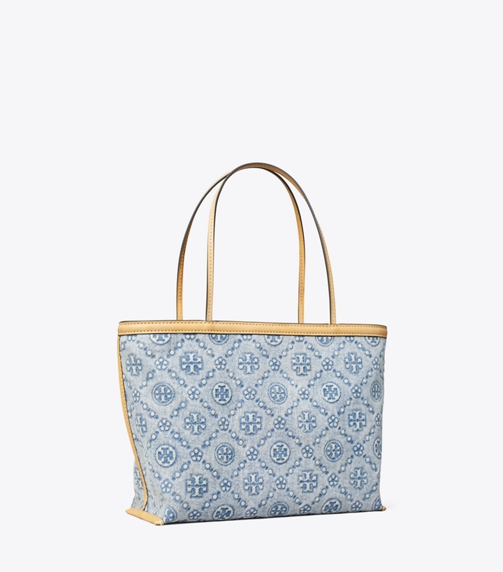 Tory Burch designer トートバッグ Tモノグラム デニム トートバッグ in Powder Blue angle