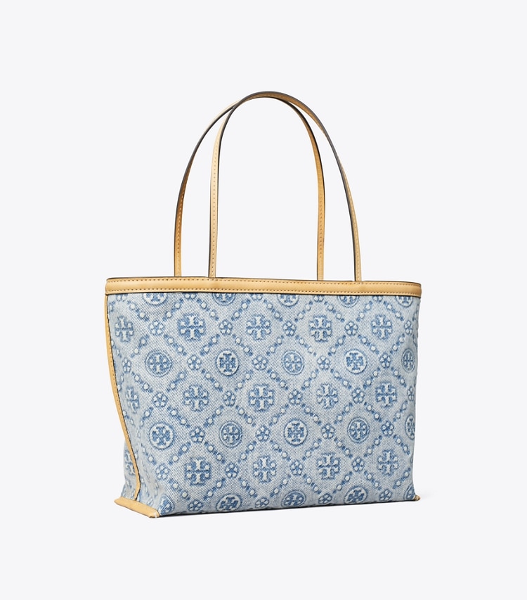 Tory Burch designer tote bags T Monogram Denim Tote in Powder Blue angle