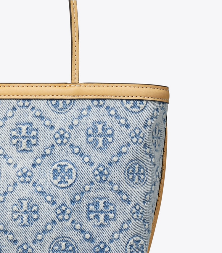Tory Burch designer tote bags T Monogram Denim Tote in Powder Blue detail
