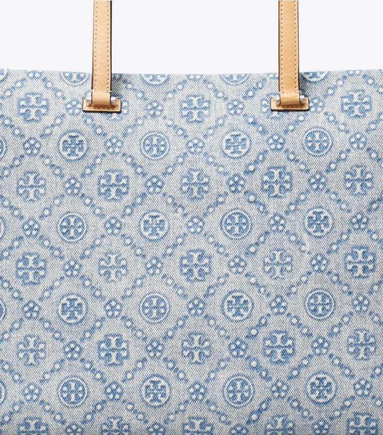 Tory Burch designer tote bags T Monogram Denim Tote in Powder Blue detail