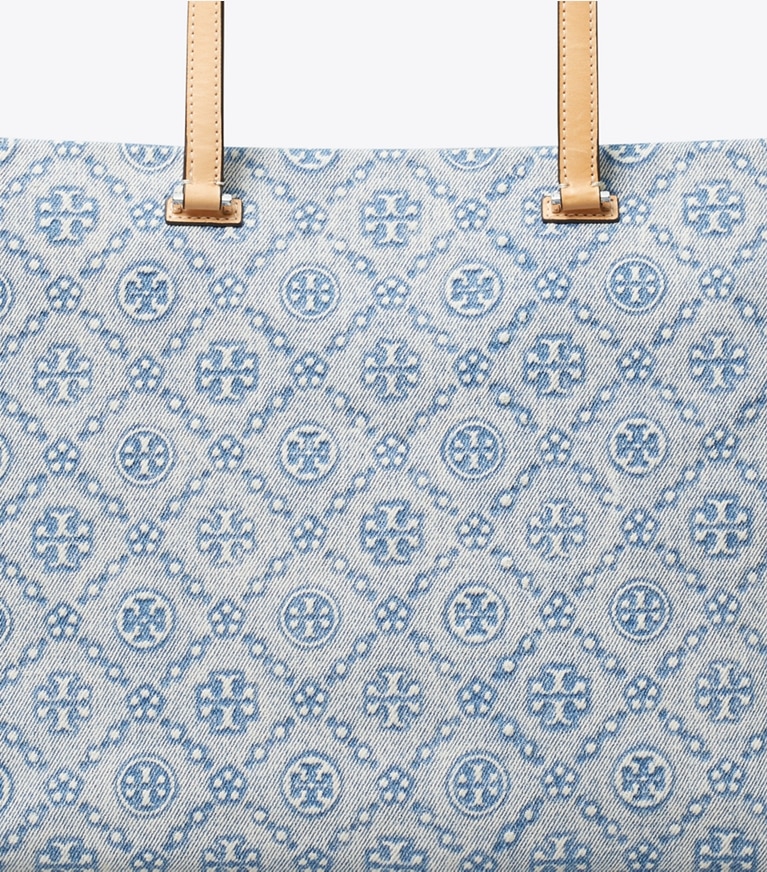 Tory Burch designer tote bags T Monogram Denim Tote in Powder Blue detail