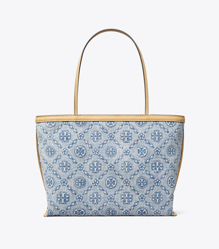 Tory Burch designer tote bags T Monogram Denim Tote in Powder Blue front