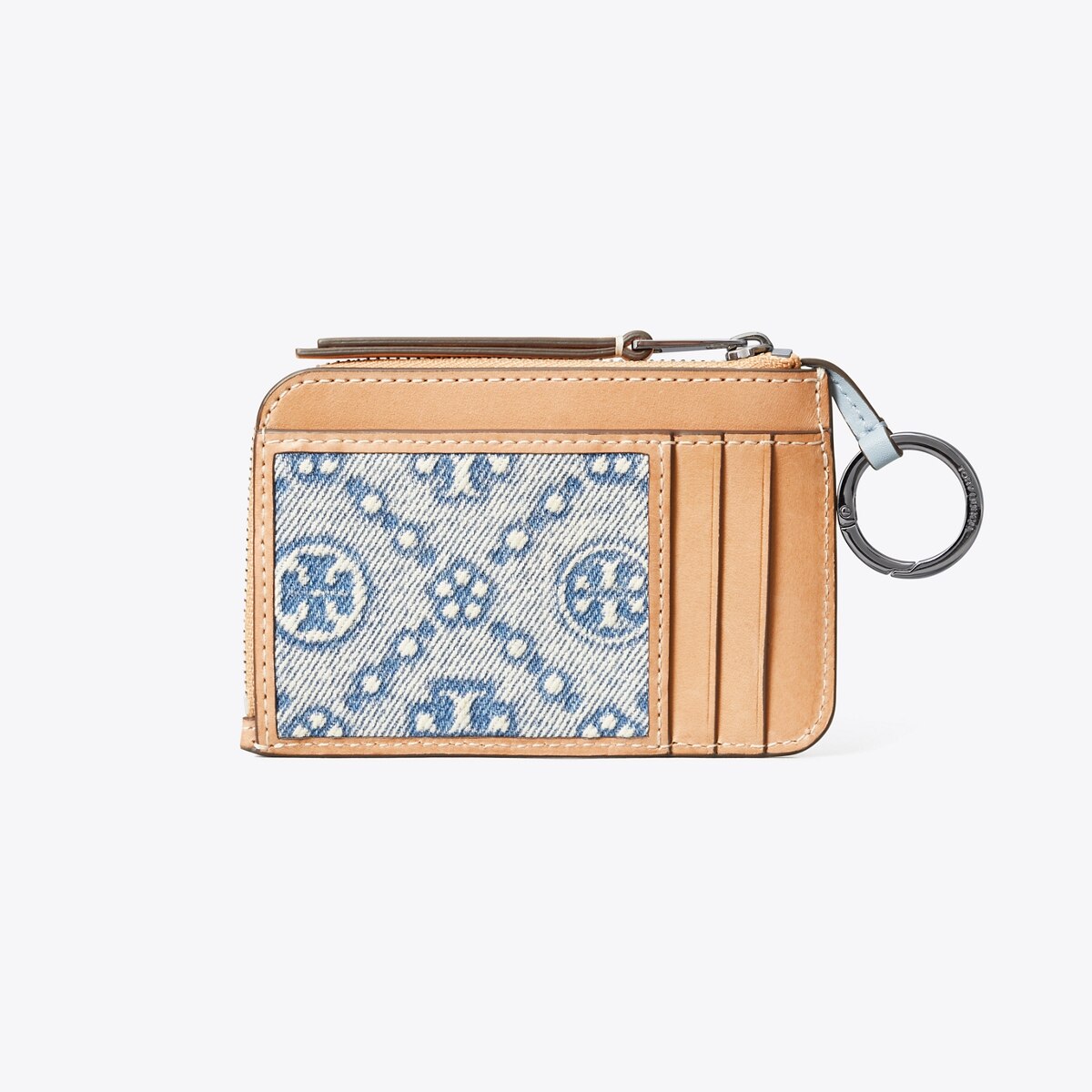 T Monogram Denim Zip Card Case: Women's Designer Card Cases | Tory
