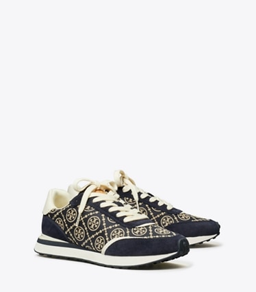 Tory Burch designer スニーカー Tモノグラム デスティニー トレーナー in NAVY / PERFECT NAVY / WHITE angle