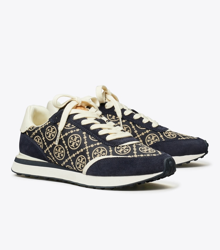 Tory Burch designer sneakers T Monogram Destiny Trainer in NAVY / PERFECT NAVY / WHITE angle