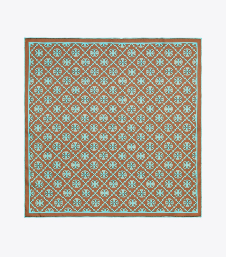 Tory Burch designer scarves T Monogram Double-Sided Silk Square Scarf  in Light Blue overhead