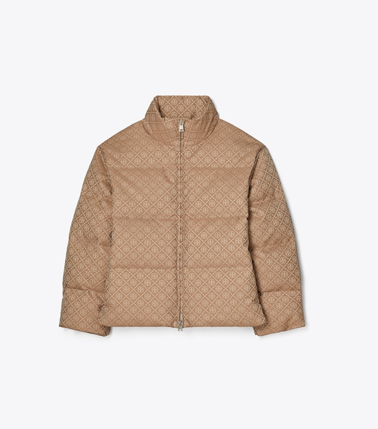 Tory Sport designer コート Tモノグラム ダウン パファージャケット in Hazelnut T MONOGRAM SMALL SPORT front