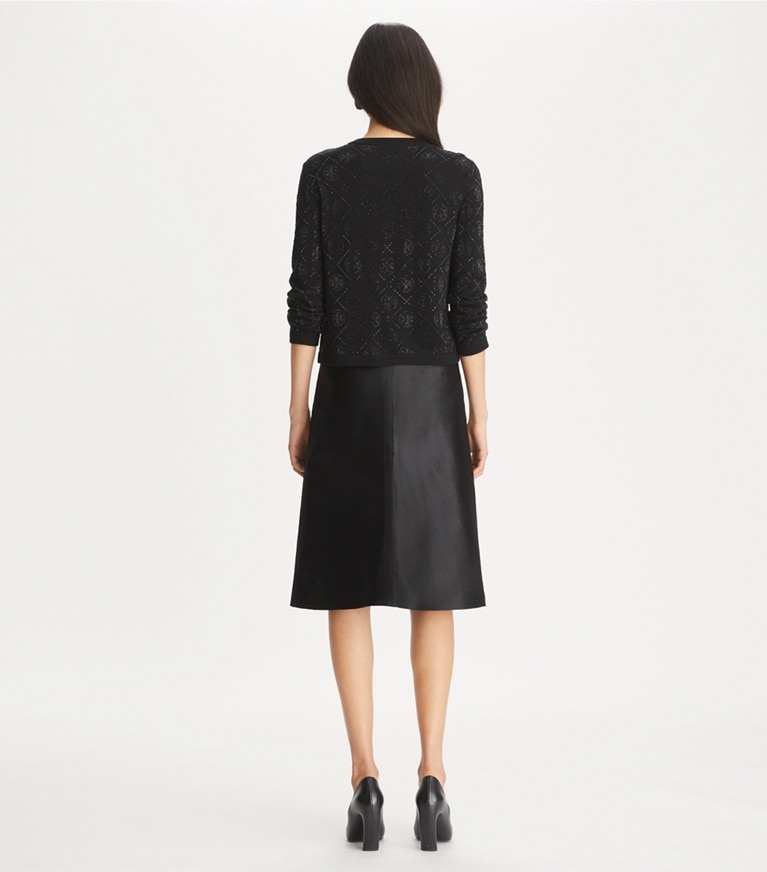 Tory Burch designer sweaters T Monogram Embellished Kendra Cardigan in Black front