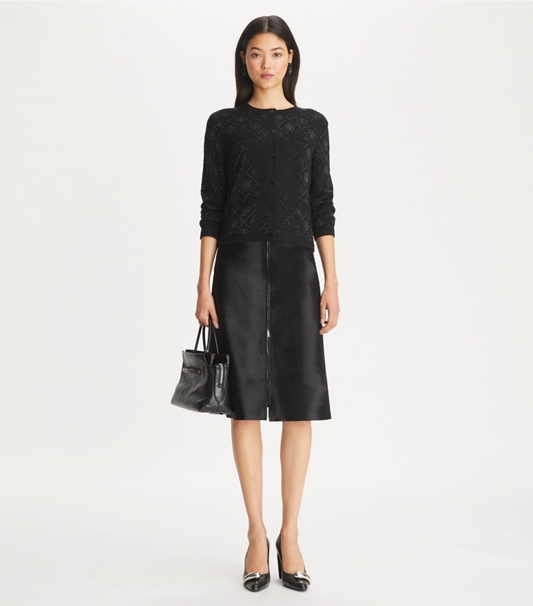Tory Burch designer sweaters T Monogram Embellished Kendra Cardigan in Black front