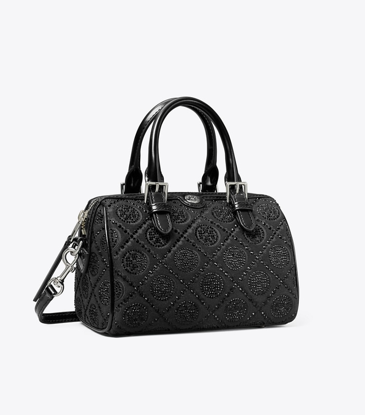 Tory Burch designer crossbody bags T Monogram Embellished Petite Barrel Bag in Black angle